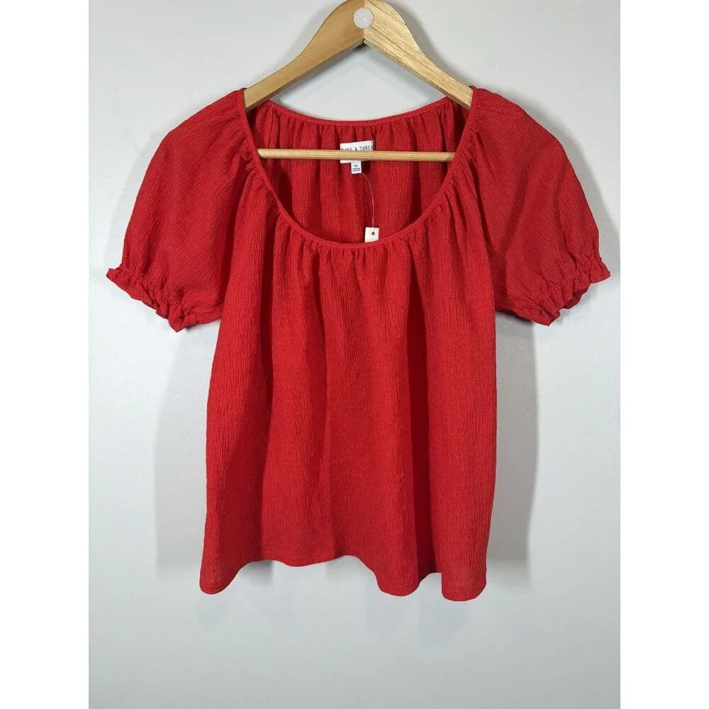 Madewell Texture & Thread‎ Peasant Top Red Women's Blouse XS Short Sleeve NWT